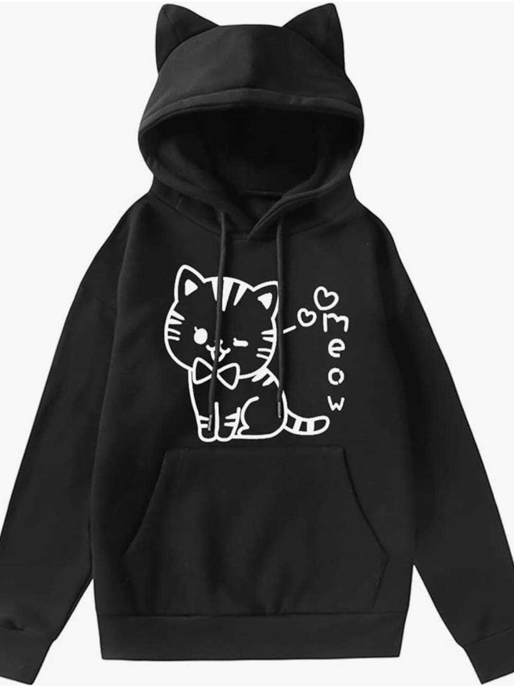 Cat Meow Hoodie - Black Cute Cat Pullover